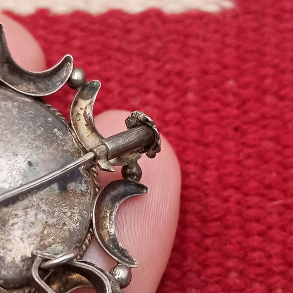 Antique Sterling Silver Lapis Lazuli Brooch Pendant Trombone Clasp - Picture 5 of 8